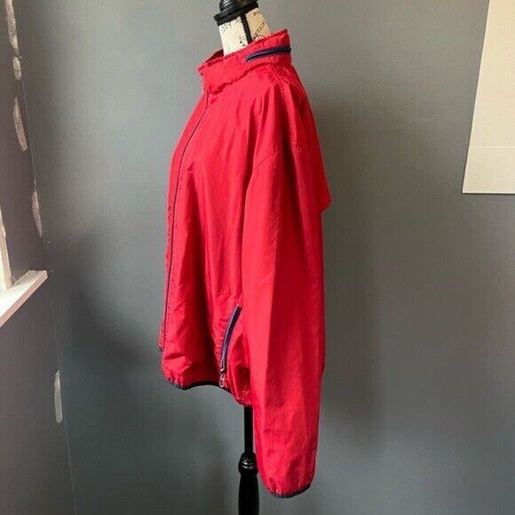 Eddie Bauer Red and Blue lightweight windbreaker with hidden hood and pockets - Picture 7 of 12